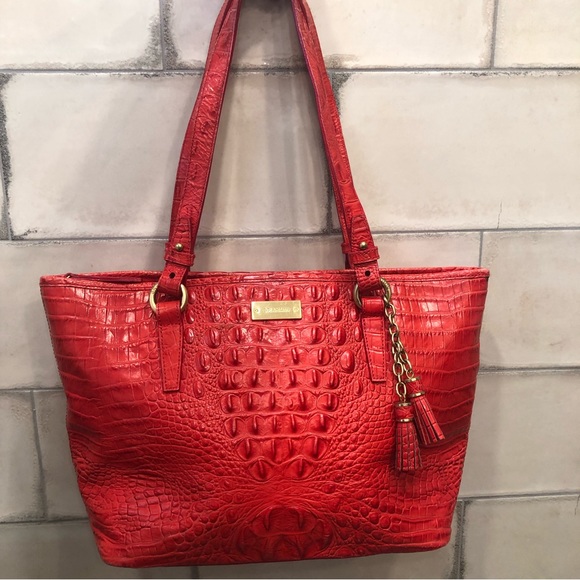 Brahmin Bags Brahmin Red Leather Tote Crocodile Alligator Large